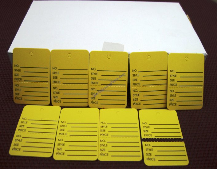 1000 PCS. 1-1/4" W X 1-7/8 H Yellow Perferated Garment Price Tag - Click Image to Close