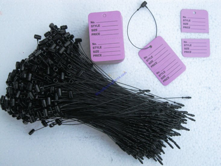 100 Merchandise Unstrung Perforated Price Tags,500 5" Black Loop - Click Image to Close