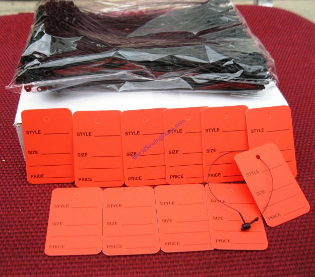 1000 Red Merchandise lable Price Tags, 1000 5" Black Loop Locks - Click Image to Close