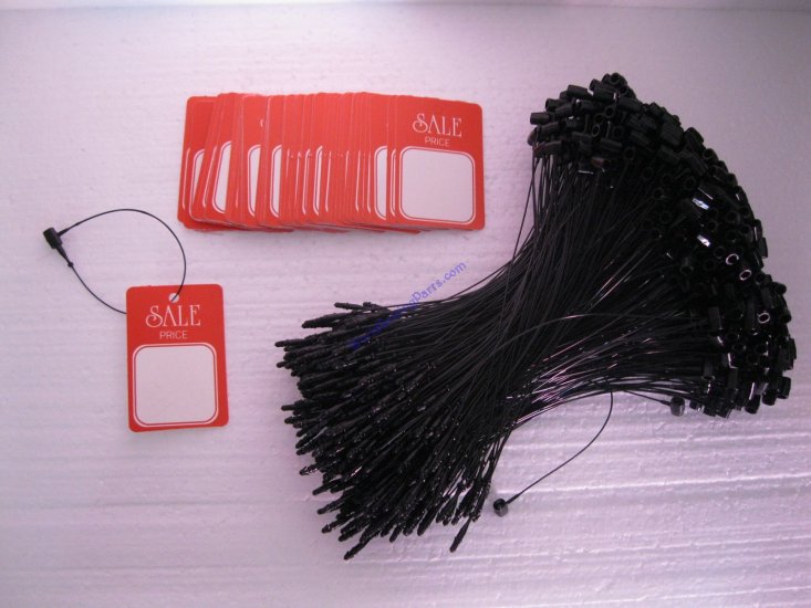 100 Red & White Sale Price Tags + 500 5" Black Loop Locks - Click Image to Close