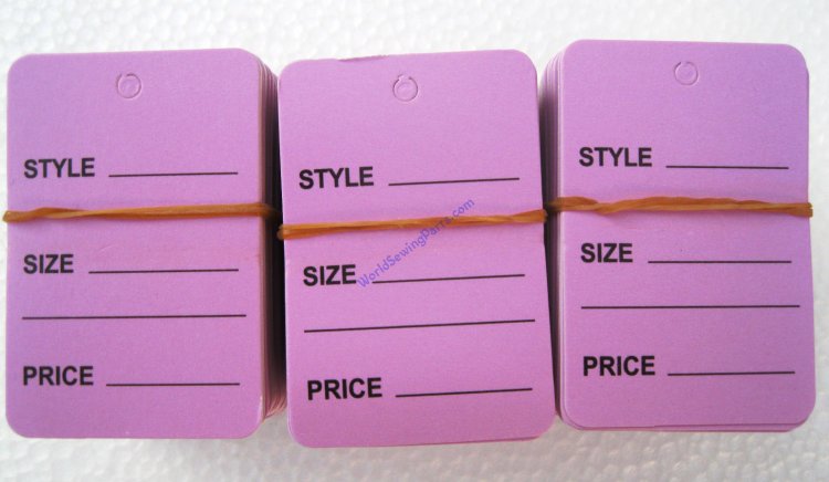300 PCS. 1-1/4"X1-7/8 Lavender Cloth Price Hanging Lables - Click Image to Close