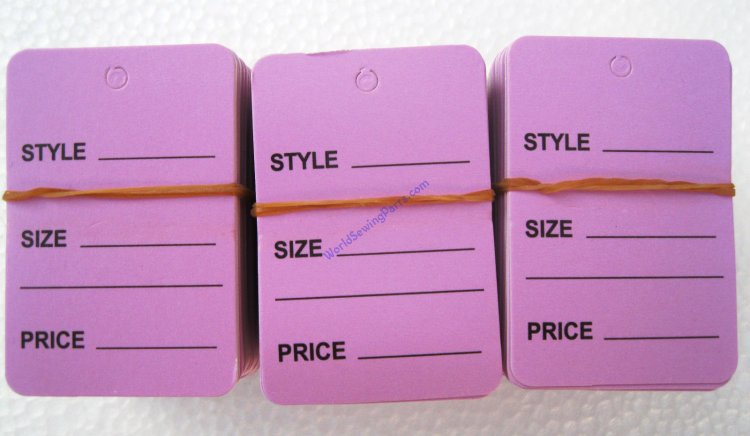 300 PCS. 1-1/4"X1-7/8 Lavender Cloth Price Hanging Lables - Click Image to Close