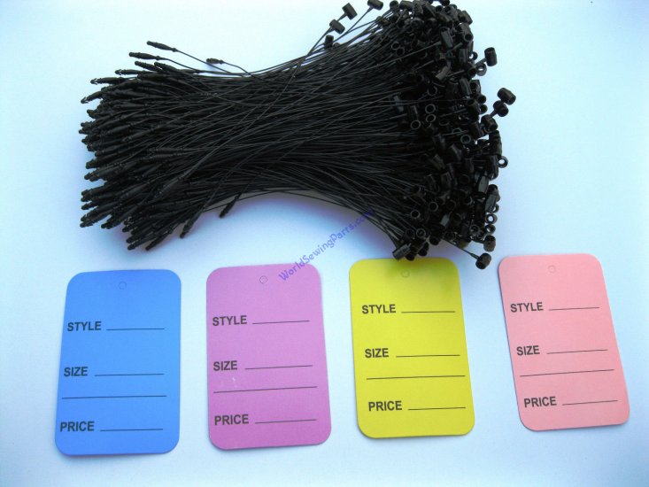 400 Extra Large Merchandise Price Tags, 500 Black Loop Pins - Click Image to Close